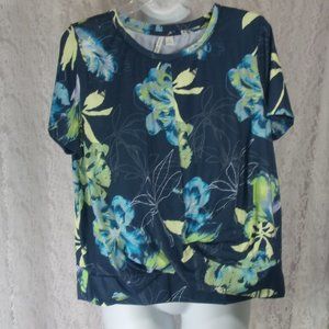 Live Well Navy Blue Floral Print Active Leisure Exercise Knit Top NWT Si…